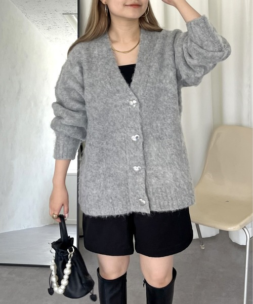 prose verse（プロズヴェール）の「ハートボタンモヘアライクVニットカーデ（カーディガン/ボレロ・レディース・ブラック/グレー・ﾌﾘ-）」の21枚目の写真
