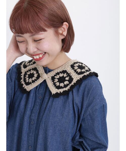 Samansa Mos2（サマンサ モスモス）の「配色クロシェ付け襟（ストール/ショール・レディース・ベージュ/ブラウン・F）」の5枚目の写真