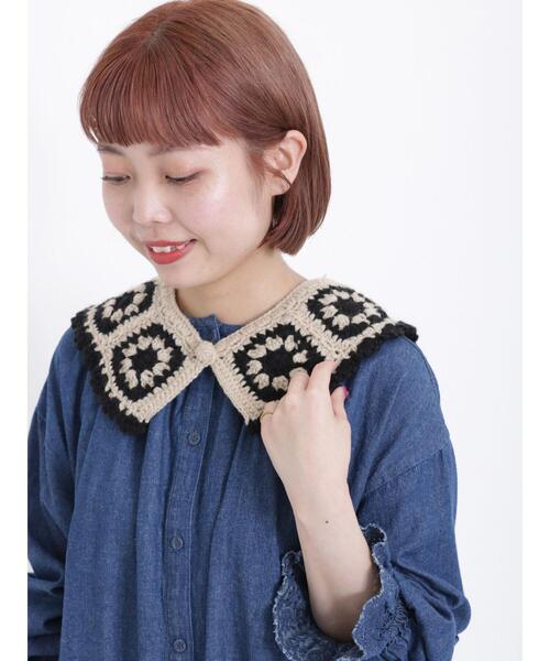 Samansa Mos2（サマンサ モスモス）の「配色クロシェ付け襟（ストール/ショール・レディース・ベージュ/ブラウン・F）」の6枚目の写真