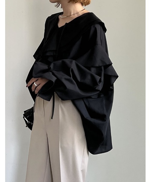 Re:EDIT（リエディ）の「オーバーサイズビッグフリルブラウス（シャツ/ブラウス・レディース・ブラック/ホワイト/パープル・MEDIUM/LARGE）」の22枚目の写真