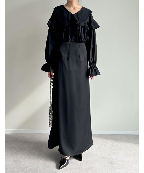 Re:EDIT（リエディ）の「オーバーサイズビッグフリルブラウス（シャツ/ブラウス・レディース・ブラック/ホワイト/パープル・MEDIUM/LARGE）」の7枚目の写真