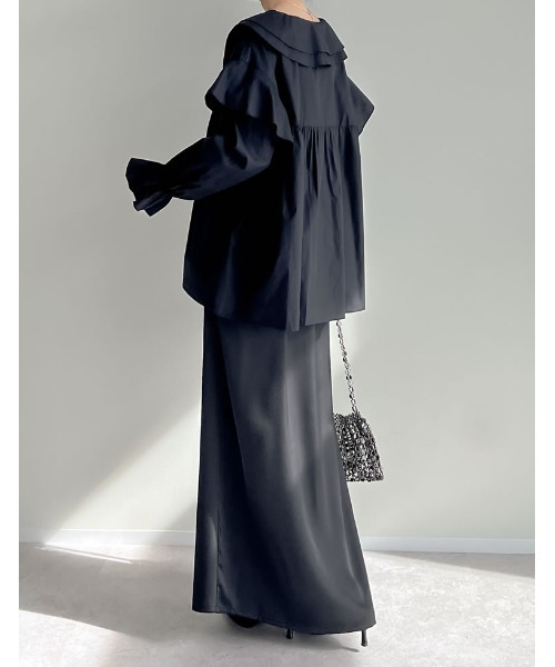 Re:EDIT（リエディ）の「オーバーサイズビッグフリルブラウス（シャツ/ブラウス・レディース・ブラック/ホワイト/パープル・MEDIUM/LARGE）」の6枚目の写真