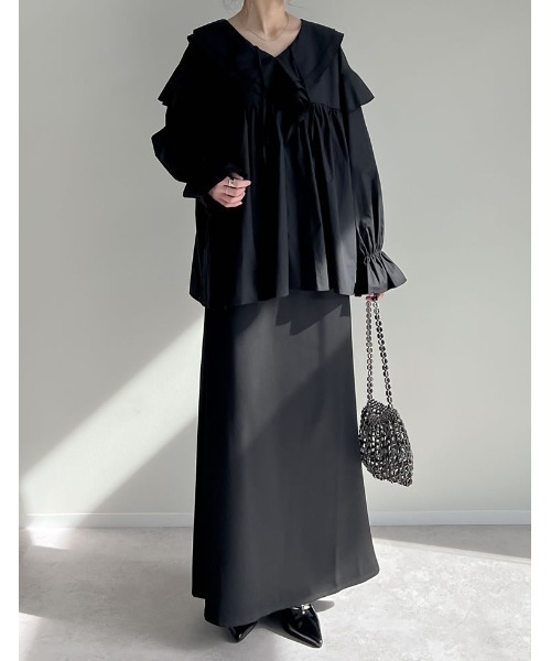 Re:EDIT（リエディ）の「オーバーサイズビッグフリルブラウス（シャツ/ブラウス・レディース・ブラック/ホワイト/パープル・MEDIUM/LARGE）」の5枚目の写真