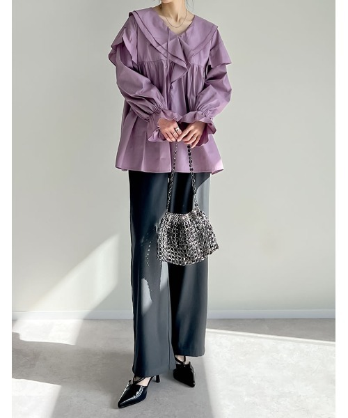 Re:EDIT（リエディ）の「オーバーサイズビッグフリルブラウス（シャツ/ブラウス・レディース・ブラック/ホワイト/パープル・MEDIUM/LARGE）」の15枚目の写真