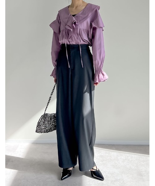 Re:EDIT（リエディ）の「オーバーサイズビッグフリルブラウス（シャツ/ブラウス・レディース・ブラック/ホワイト/パープル・MEDIUM/LARGE）」の18枚目の写真