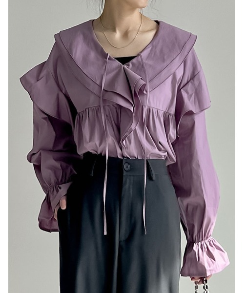 Re:EDIT（リエディ）の「オーバーサイズビッグフリルブラウス（シャツ/ブラウス・レディース・ブラック/ホワイト/パープル・MEDIUM/LARGE）」の19枚目の写真
