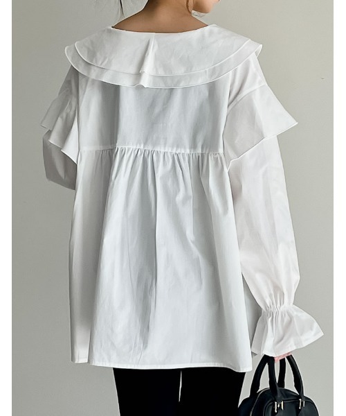 Re:EDIT（リエディ）の「オーバーサイズビッグフリルブラウス（シャツ/ブラウス・レディース・ブラック/ホワイト/パープル・MEDIUM/LARGE）」の13枚目の写真