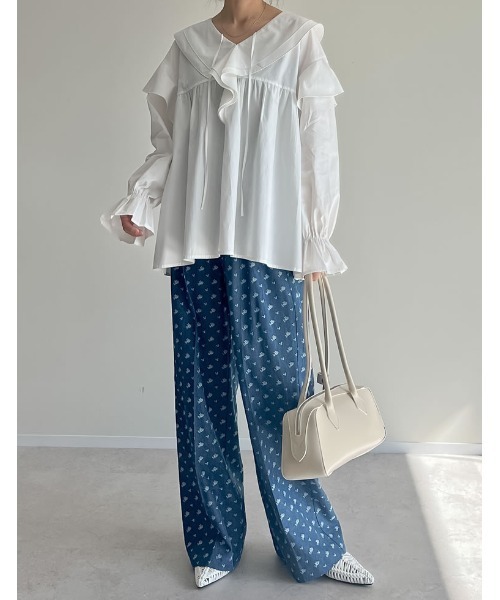 Re:EDIT（リエディ）の「オーバーサイズビッグフリルブラウス（シャツ/ブラウス・レディース・ブラック/ホワイト/パープル・MEDIUM/LARGE）」の9枚目の写真