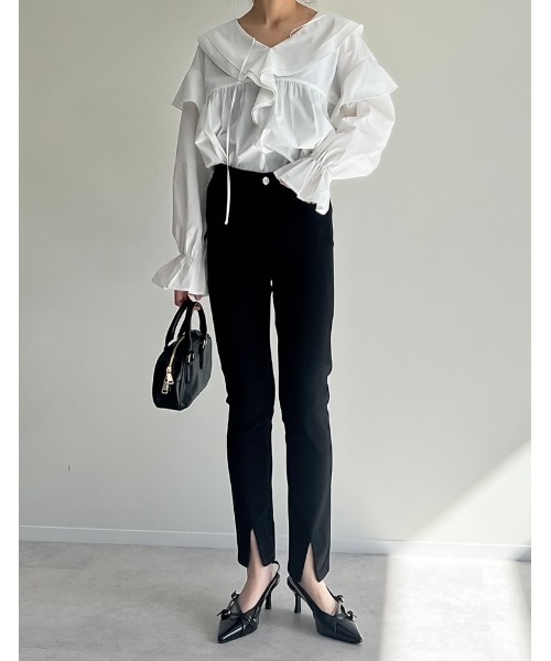 Re:EDIT（リエディ）の「オーバーサイズビッグフリルブラウス（シャツ/ブラウス・レディース・ブラック/ホワイト/パープル・MEDIUM/LARGE）」の12枚目の写真