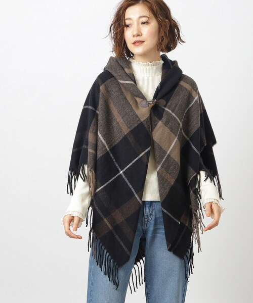 grove(グローブ)の「◆トグルボタン衿ギャザーチェックポンチョ【手洗い可】(ポンチョ・レディース・ブラウン系その他3/ブラック系1/グレー系その他2・00)」の1枚目の写真