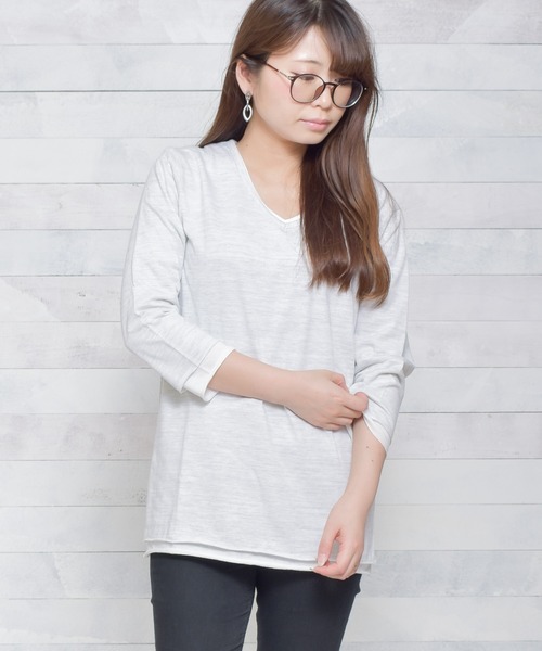 Bling Leads(ブリングリーズ)の「【Bling Leads】アンサンブルVネック7分袖Tシャツ(Tシャツ/カットソー・メンズ・ホワイト・X-LARGE/MEDIUM/LARGE)」の1枚目の写真