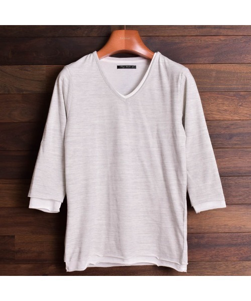 Bling Leads(ブリングリーズ)の「【Bling Leads】アンサンブルVネック7分袖Tシャツ(Tシャツ/カットソー・メンズ・ホワイト・X-LARGE/MEDIUM/LARGE)」の4枚目の写真