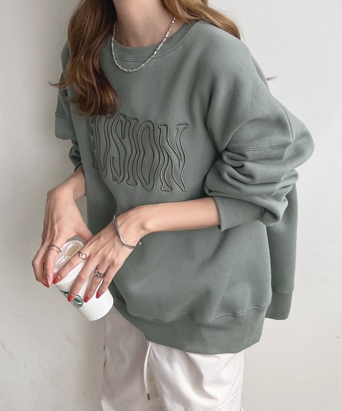Futier land(フューティアランド)の「裏起毛ウェーブロゴ厚盛刺繍BIGプルオーバー(スウェット・レディース・アイボリー/ブラック/グリーン系その他/ブルーグレー・FREE)」の21枚目の写真