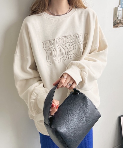 Futier land(フューティアランド)の「裏起毛ウェーブロゴ厚盛刺繍BIGプルオーバー(スウェット・レディース・アイボリー/ブラック/グリーン系その他/ブルーグレー・FREE)」の9枚目の写真