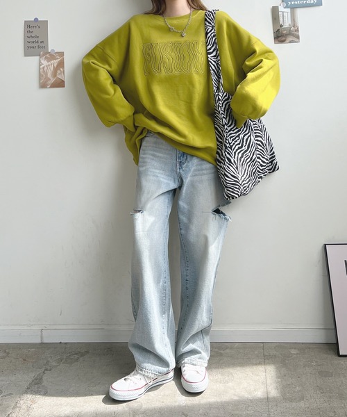 Futier land(フューティアランド)の「裏起毛ウェーブロゴ厚盛刺繍BIGプルオーバー(スウェット・レディース・アイボリー/ブラック/グリーン系その他/ブルーグレー・FREE)」の11枚目の写真
