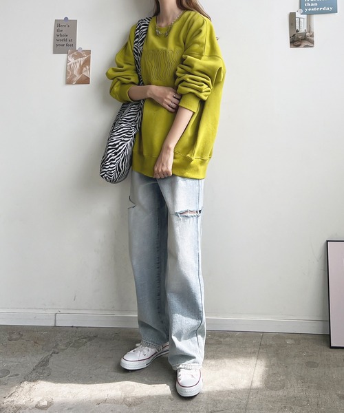 Futier land(フューティアランド)の「裏起毛ウェーブロゴ厚盛刺繍BIGプルオーバー(スウェット・レディース・アイボリー/ブラック/グリーン系その他/ブルーグレー・FREE)」の12枚目の写真