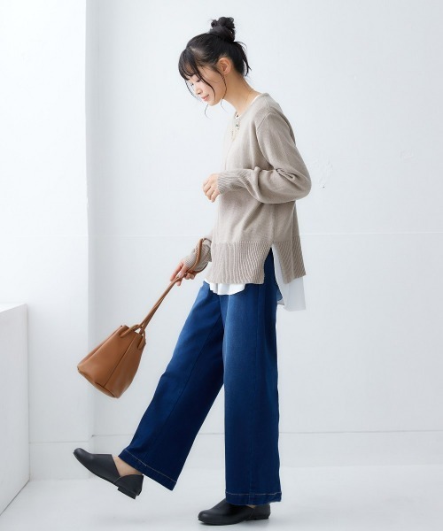 nissen（ニッセン）の「【あったか裏起毛】ストレッチゆるフィットワイドパンツ（チノパンツ・レディース・ボルドー/ベージュ/チャコール/ブラック系1/ネイビー系2/ネイビー系1/ブラック・LL/3L/S/L/M）」の22枚目の写真