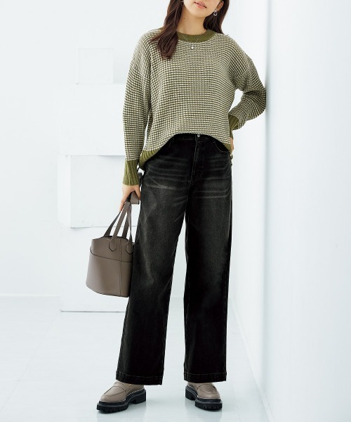 nissen（ニッセン）の「【あったか裏起毛】ストレッチゆるフィットワイドパンツ（チノパンツ・レディース・ボルドー/ベージュ/チャコール/ブラック系1/ネイビー系2/ネイビー系1/ブラック・LL/3L/S/L/M）」の12枚目の写真