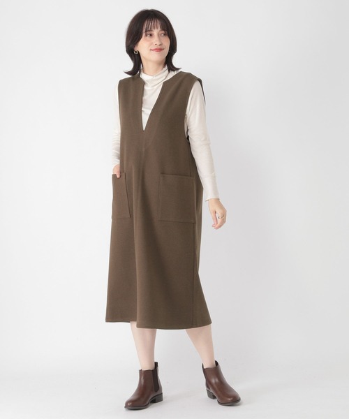 studio CLIP（スタディオクリップ）の「ダブルポケットジャンスカ（ジャンパースカート・レディース・チャコール/ベージュ/ブラウン・ﾌﾘｰ(L)/FREE/PF）」の5枚目の写真