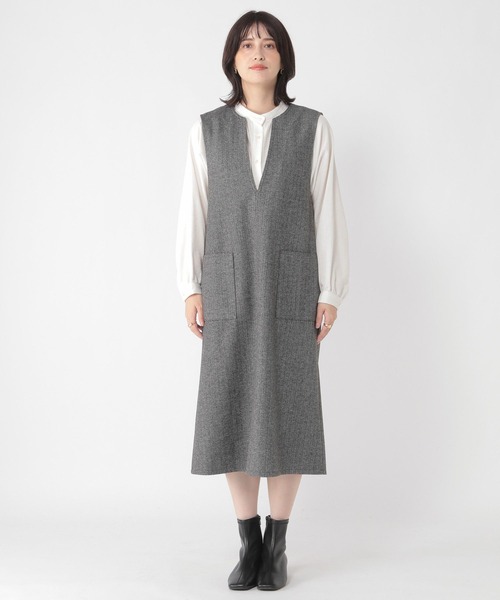 studio CLIP（スタディオクリップ）の「ダブルポケットジャンスカ（ジャンパースカート・レディース・チャコール/ベージュ/ブラウン・ﾌﾘｰ(L)/FREE/PF）」の8枚目の写真