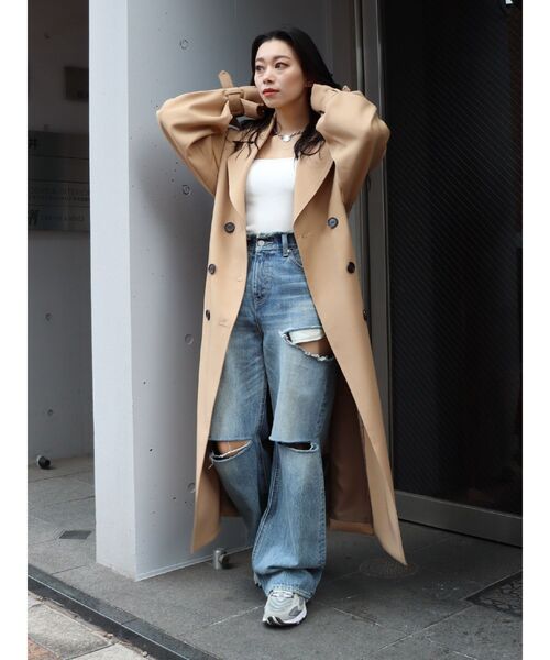 カットデザインハイウエストデニムパンツ【セットアップ着用可能