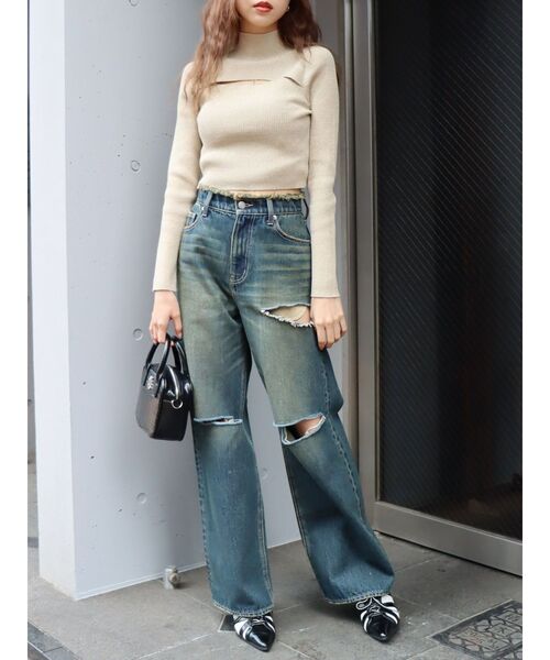 EVRIS（エヴリス）の「カットデザインハイウエストデニムパンツ【セットアップ着用可能】（デニムパンツ・レディース・インディゴブルー/ブルー/ブラック/ピンク・SMALL/MEDIUM）」の15枚目の写真