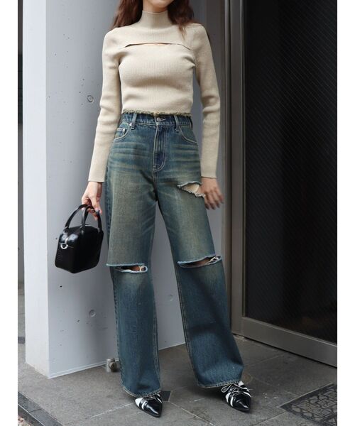 EVRIS（エヴリス）の「カットデザインハイウエストデニムパンツ【セットアップ着用可能】（デニムパンツ・レディース・インディゴブルー/ブルー/ブラック/ピンク・SMALL/MEDIUM）」の16枚目の写真