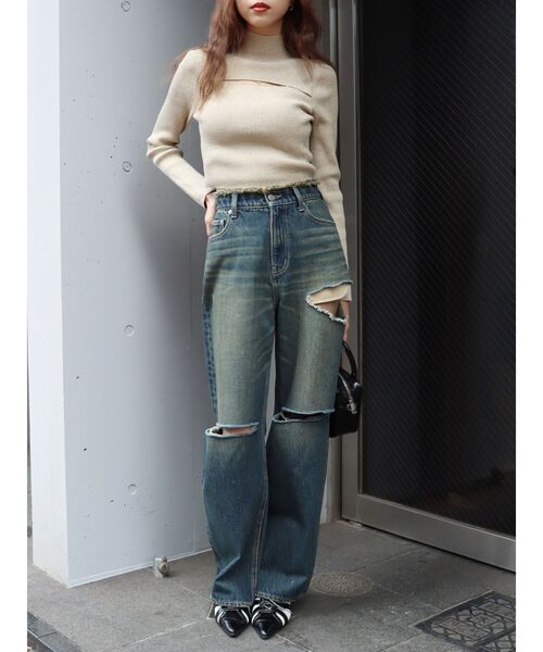 EVRIS（エヴリス）の「カットデザインハイウエストデニムパンツ【セットアップ着用可能】（デニムパンツ・レディース・インディゴブルー/ブルー/ブラック/ピンク・SMALL/MEDIUM）」の17枚目の写真