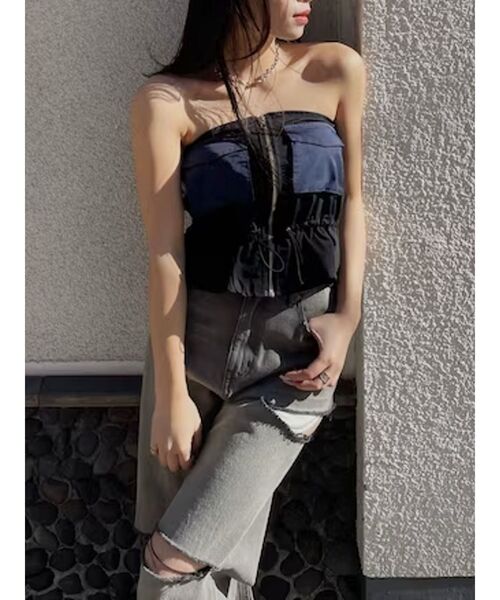 EVRIS（エヴリス）の「カットデザインハイウエストデニムパンツ【セットアップ着用可能】（デニムパンツ・レディース・インディゴブルー/ブルー/ブラック/ピンク・SMALL/MEDIUM）」の10枚目の写真