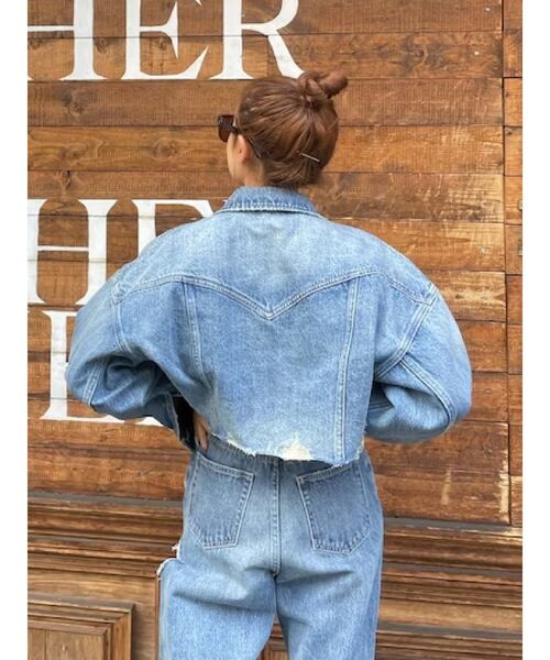 カットデザインハイウエストデニムパンツ【セットアップ着用可能