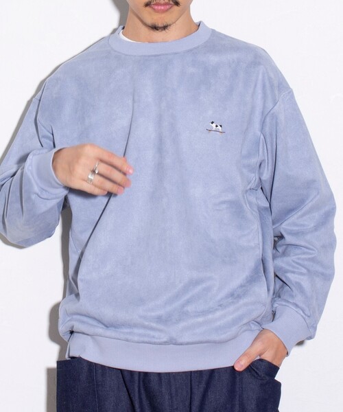 GLOSTER（グロスター）の「【GLOSTER/グロスター】フレンチブルドッグ刺繍 スエードダンボール 裏起毛クルースウェット（スウェット・メンズ・サックスブルー/ライトベージュ/キナリ・S/M/L）」の3枚目の写真