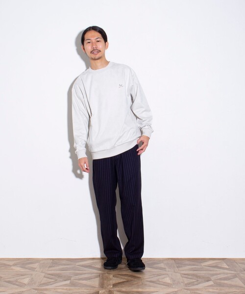 GLOSTER（グロスター）の「【GLOSTER/グロスター】フレンチブルドッグ刺繍 スエードダンボール 裏起毛クルースウェット（スウェット・メンズ・サックスブルー/ライトベージュ/キナリ・S/M/L）」の4枚目の写真