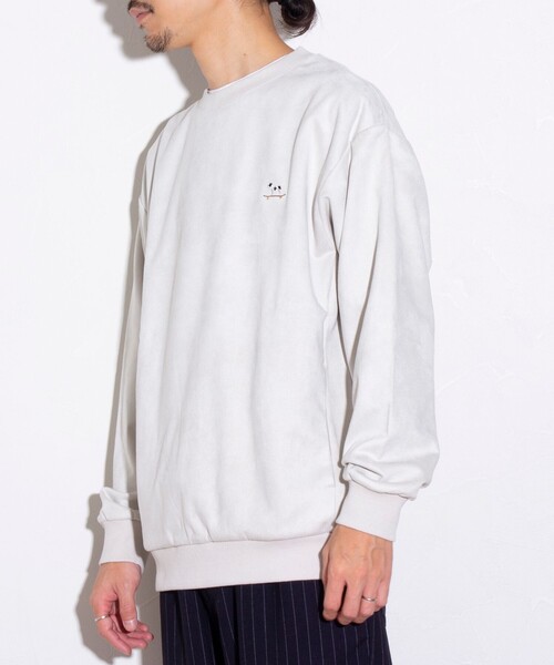 GLOSTER（グロスター）の「【GLOSTER/グロスター】フレンチブルドッグ刺繍 スエードダンボール 裏起毛クルースウェット（スウェット・メンズ・サックスブルー/ライトベージュ/キナリ・S/M/L）」の7枚目の写真