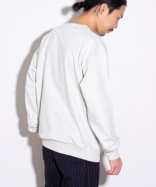 GLOSTER（グロスター）の「【GLOSTER/グロスター】フレンチブルドッグ刺繍 スエードダンボール 裏起毛クルースウェット（スウェット・メンズ・サックスブルー/ライトベージュ/キナリ・S/M/L）」の9枚目の写真