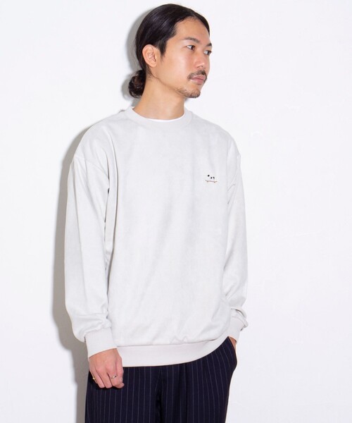 GLOSTER（グロスター）の「【GLOSTER/グロスター】フレンチブルドッグ刺繍 スエードダンボール 裏起毛クルースウェット（スウェット・メンズ・サックスブルー/ライトベージュ/キナリ・S/M/L）」の10枚目の写真