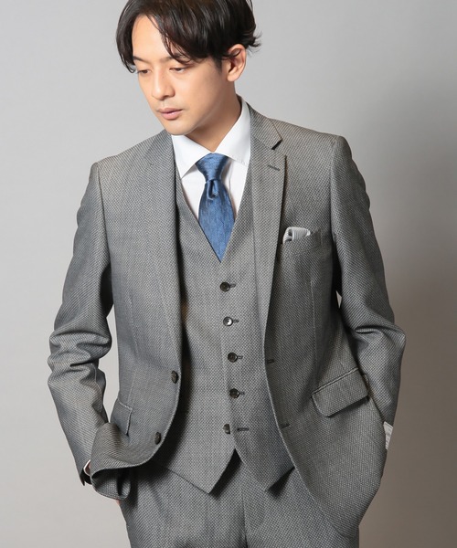 CROWDED CLOSET（クラウデッドクローゼット）の「ウールポリエステルマイクロドビー小紋柄スーツセットアップ（同素材ベストあり）（セットアップ・メンズ・ネイビー/グレー・02/03/04/01）」の2枚目の写真