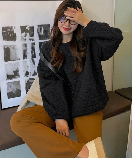Miniministore(ミニミニストア)の「キルティングトレーナー レディース 韓国(スウェット・レディース・ダークグレー/オレンジ/ネイビー/ホワイト/ブラック・フリー)」の7枚目の写真