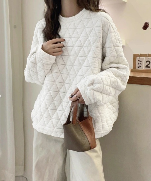 Miniministore(ミニミニストア)の「キルティングトレーナー レディース 韓国(スウェット・レディース・ダークグレー/オレンジ/ネイビー/ホワイト/ブラック・フリー)」の8枚目の写真