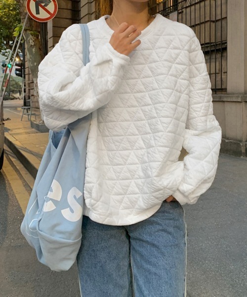 Miniministore(ミニミニストア)の「キルティングトレーナー レディース 韓国(スウェット・レディース・ダークグレー/オレンジ/ネイビー/ホワイト/ブラック・フリー)」の10枚目の写真