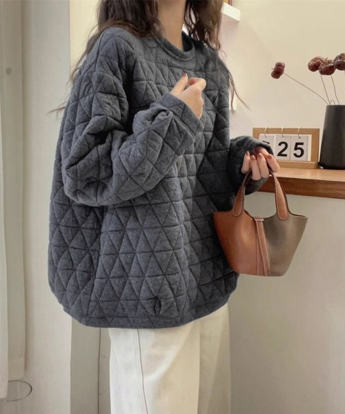 Miniministore(ミニミニストア)の「キルティングトレーナー レディース 韓国(スウェット・レディース・ダークグレー/オレンジ/ネイビー/ホワイト/ブラック・フリー)」の13枚目の写真