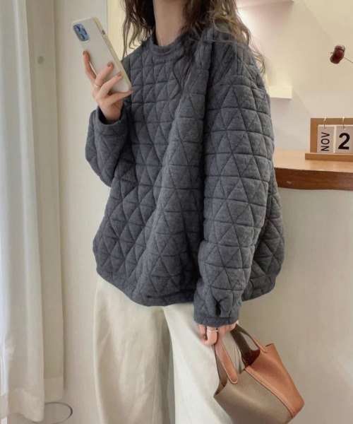 Miniministore(ミニミニストア)の「キルティングトレーナー レディース 韓国(スウェット・レディース・ダークグレー/オレンジ/ネイビー/ホワイト/ブラック・フリー)」の15枚目の写真