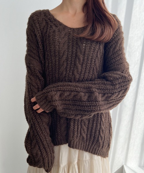 ルイヴィトン ケーブルニットウールアンドモヘアVネックプルオーバー 24SS ルイヴィトン ケーブルニットウールアンドモヘアVネックプルオーバー 24SS