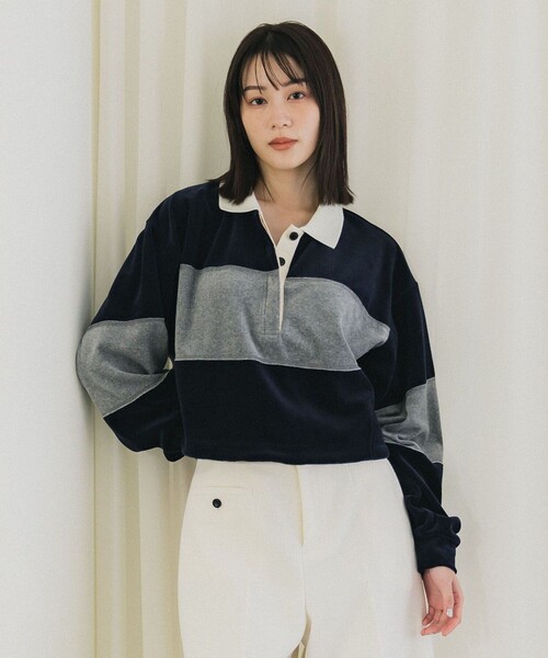 PUBLIC TOKYO（パブリックトウキョウ）の「ベロアクロップドラガーシャツ（Tシャツ/カットソー・レディース・カーキ/ネイビー・FREE）」の2枚目の写真
