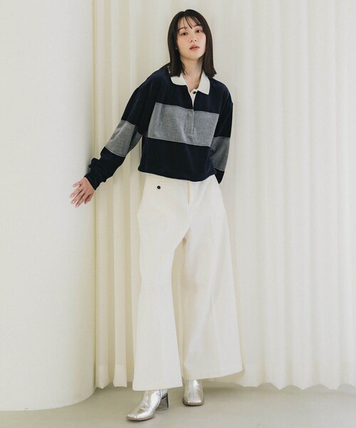 PUBLIC TOKYO（パブリックトウキョウ）の「ベロアクロップドラガーシャツ（Tシャツ/カットソー・レディース・カーキ/ネイビー・FREE）」の3枚目の写真