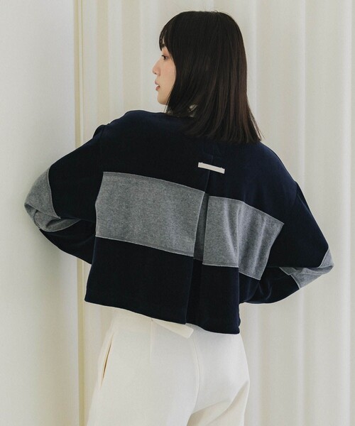 PUBLIC TOKYO（パブリックトウキョウ）の「ベロアクロップドラガーシャツ（Tシャツ/カットソー・レディース・カーキ/ネイビー・FREE）」の6枚目の写真