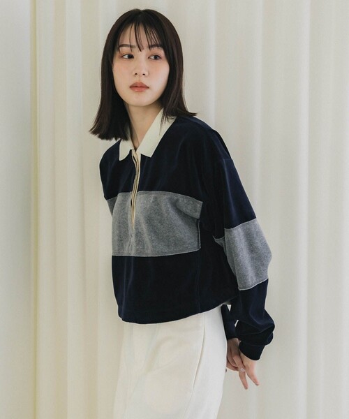 PUBLIC TOKYO（パブリックトウキョウ）の「ベロアクロップドラガーシャツ（Tシャツ/カットソー・レディース・カーキ/ネイビー・FREE）」の7枚目の写真