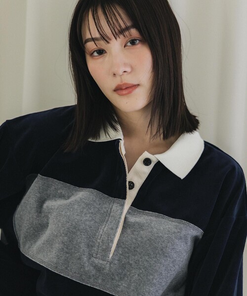 PUBLIC TOKYO（パブリックトウキョウ）の「ベロアクロップドラガーシャツ（Tシャツ/カットソー・レディース・カーキ/ネイビー・FREE）」の9枚目の写真