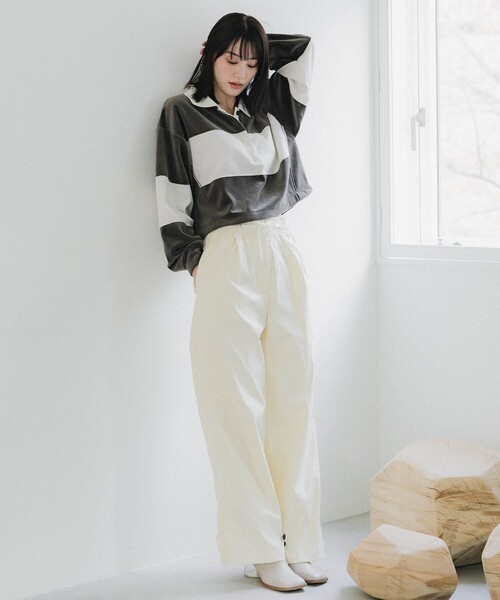 PUBLIC TOKYO（パブリックトウキョウ）の「ベロアクロップドラガーシャツ（Tシャツ/カットソー・レディース・カーキ/ネイビー・FREE）」の13枚目の写真