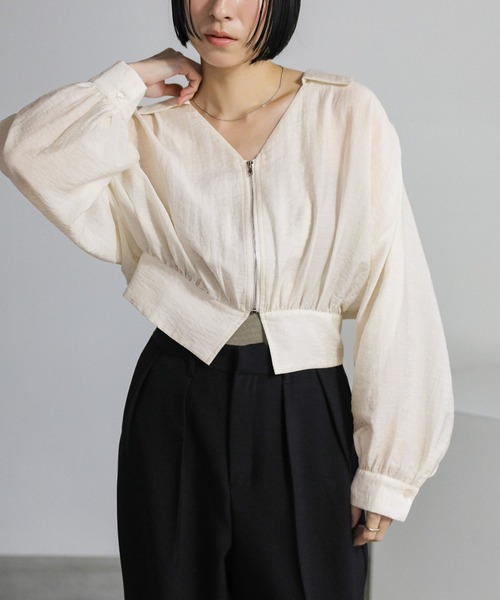 ZOZO限定】リネンライクシアーフロントジップショートシャツ