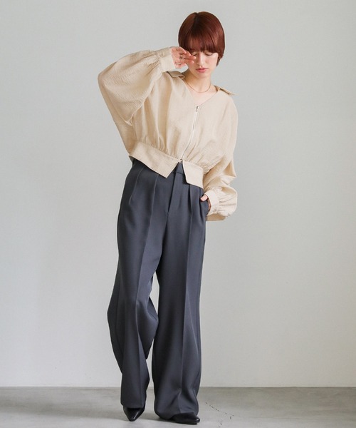 select MOCA(セレクトモカ)の「【ZOZO限定】リネンライクシアーフロントジップショートシャツ(シャツ/ブラウス・レディース・ネイビー/ベージュ/オフホワイト・FREE)」の10枚目の写真